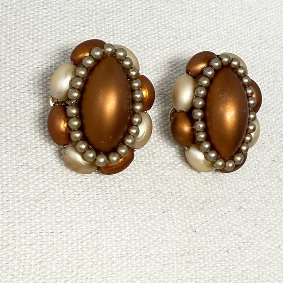 Vintage Beaded Earrings Brown‎ Clip-on Classic Old Money  Retro - Picture 4 of 9